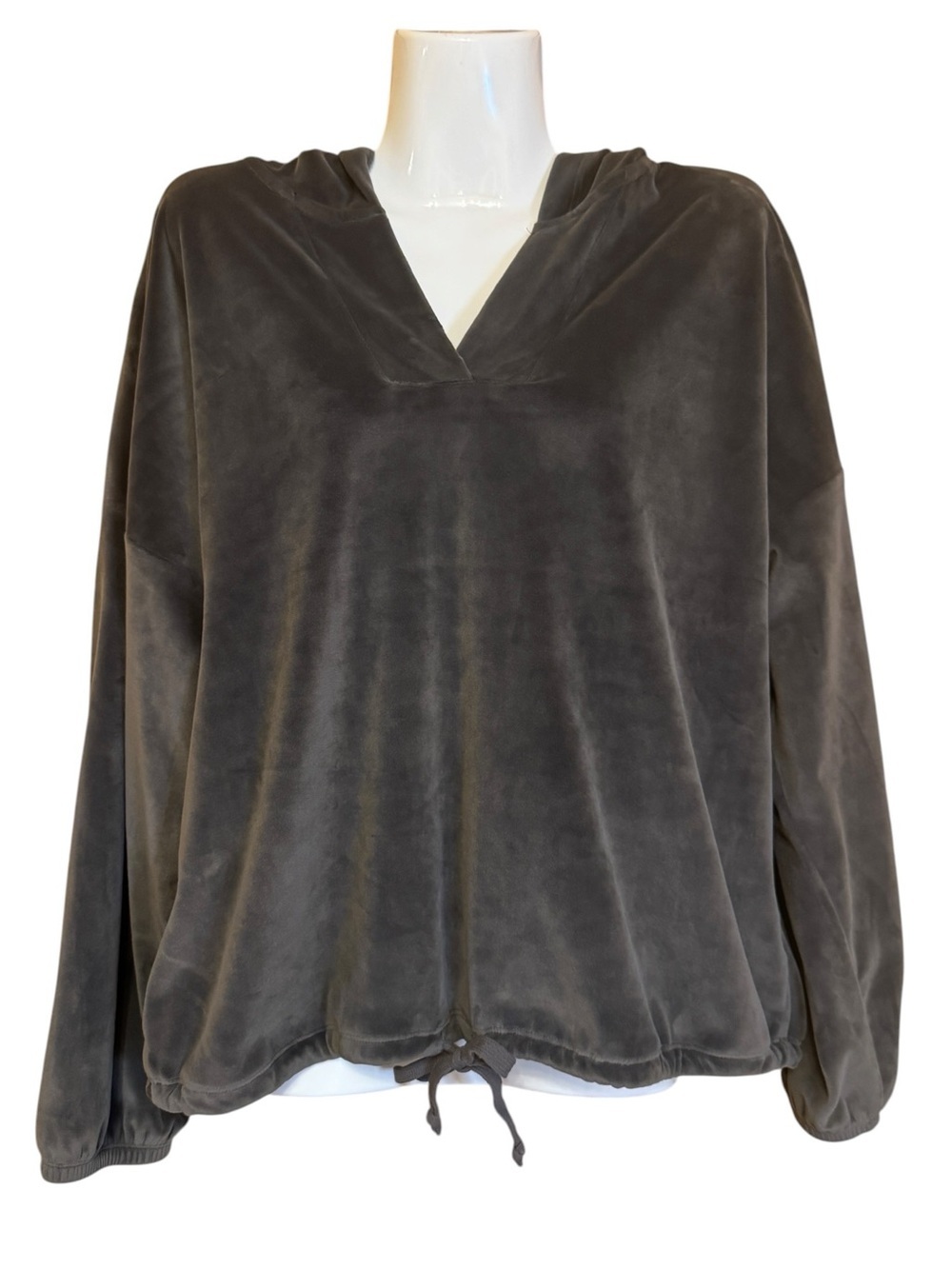 Barefoot Dreams LuxeChic Hooded Pullover Velvet Top Gray Size Large